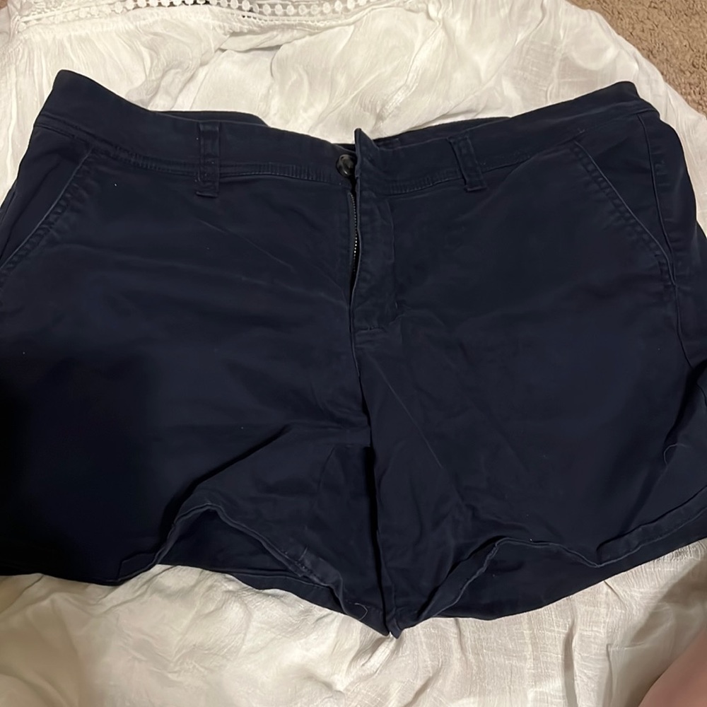 American Eagle Outfitters khaki blue midi shorts.